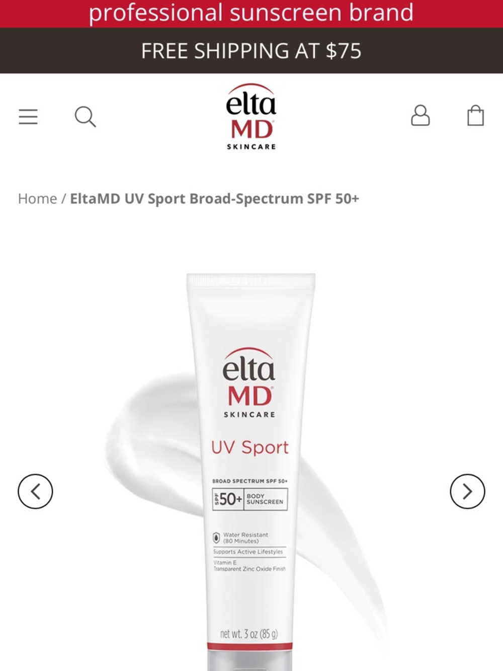 EltaMD UV Sport SPF 50+ Sunscreen Tube – White with Red Accents